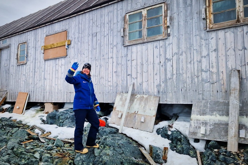 Ruth outside detaille hut