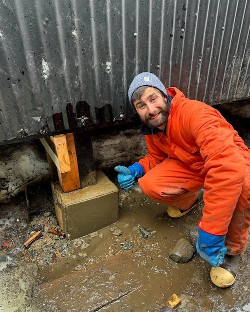 Jerome works outside the building